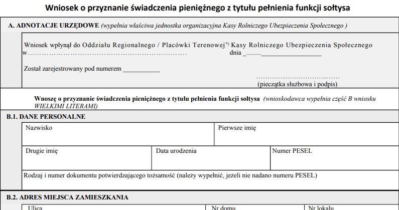 Wniosek o wypłatę 300 zł dodatku do emerytury dla sołtysów. /Ministerstwo Rolnictwa i Rozwoju Wsi /INTERIA.PL