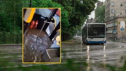 Woda wdarła się do autobusu miejskiego. Niecodzienne sceny