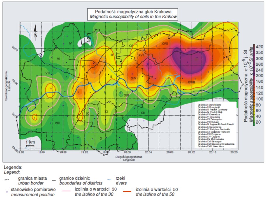 Wojas A., 2012: Badanie podatności magnetycznej gleb na obszarze Krakowa jako wskaźnika ich zanieczyszczenia. Zeszyty Naukowe Politechniki Śląskiej, Górnictwo i Geologia, Tom 7, z. 2 (2012) ] /