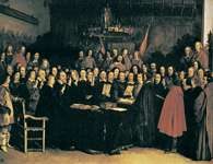 Wojna trzydziestoletnia, G. Terborch, Ratyfikacja traktatu westfalskiego, po 1648 r. /Encyklopedia Internautica