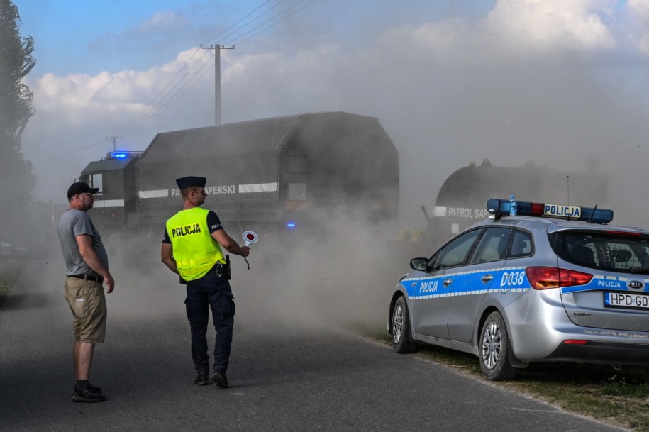 Wojska Obrony Terytorialnej w miejscu upadku rosyjskiego drona w miejscowości Wohyń / 	Wojciech Jargiło /PAP
