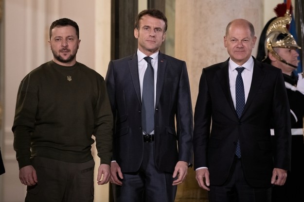 Wołodymyr Zełenski, Emmanuel Macron i Olaf Scholz /Shutterstock