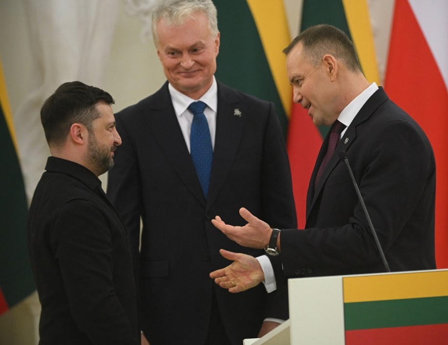 Wołodymyr Zełenski, Gitanas Nauseda, Karol Nawrocki /Marcin Obara /PAP