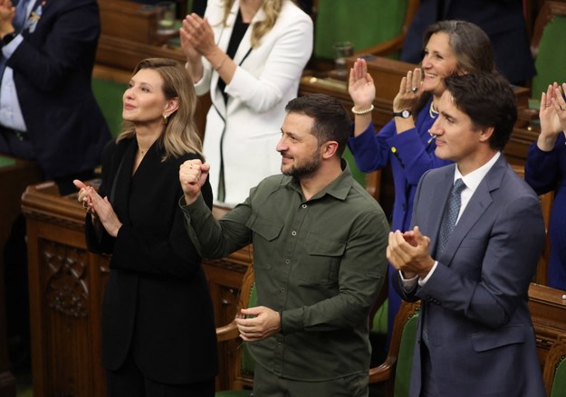 Wołodymyr Zełenski i  Justin Trudeau podczas przywitania Jarosława Hunki w kanadyjskim parlamencie /PATRICK DOYLE /PAP/Abaca