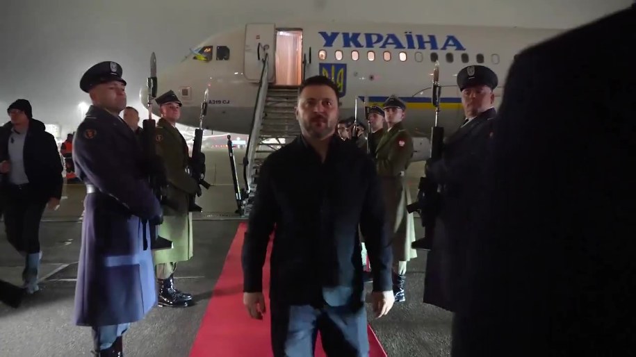 Wołodymyr Zełenski jest już w Polsce; screen z nagrania udostępnionego przez kancelarię prezydenta Ukrainy /@OP_UA /