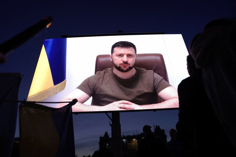 Wołodymyr Zełenski na telebimie w Kopenhadze /LISELOTTE SABROE/AFP/ /East News