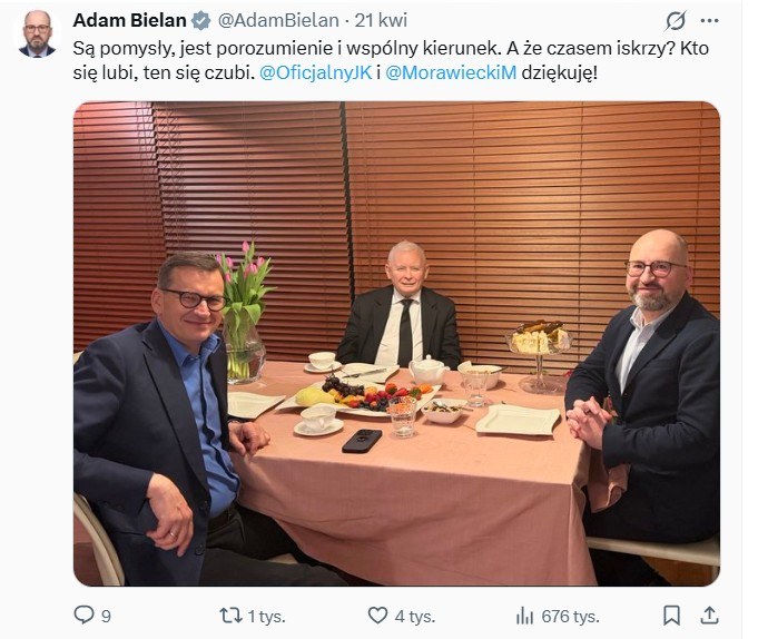 Wpis Adama Bielana na platformie X, 21.04.2026 /X - @AdamBielan /