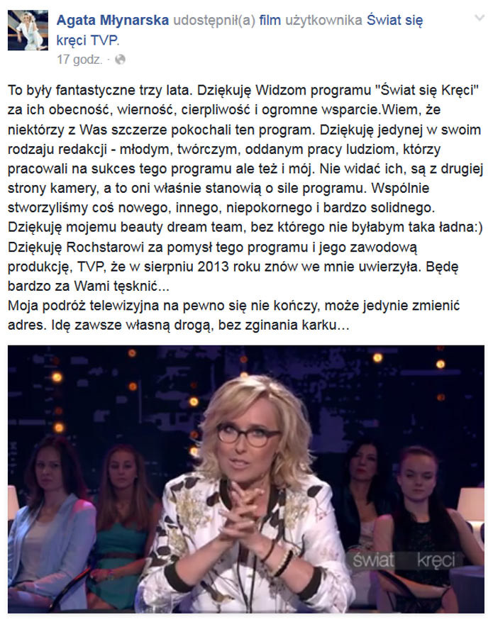 Wpis Agaty Młynarskiej na Facebooku /Agata Młynarska /Facebook