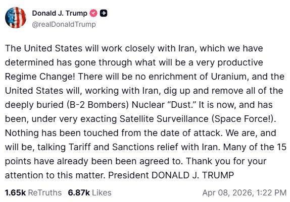 Wpis Donalda Trumpa na platformie społecznościowej Truth Social /