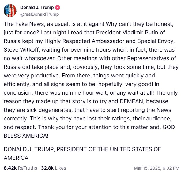 Wpis Donalda Trumpa na platformie Truth Social (zrzut ekranu) /