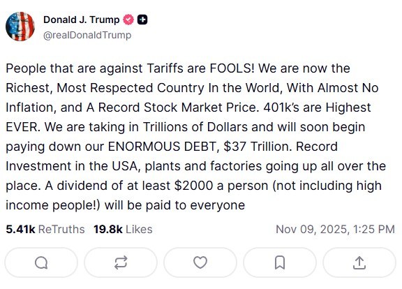 Wpis Donalda Trumpa na platformie Truth Social /Truth Social /RMF24