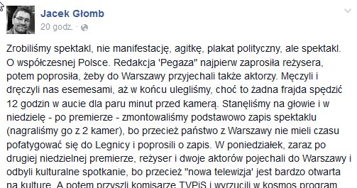 Wpis Jacka Głomba na Facebooku /Facebook