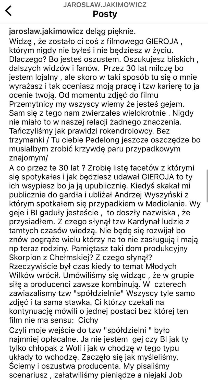Wpis Jarosława Jakimowicza /Instagram