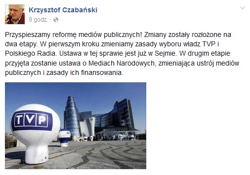 Wpis Krzysztofa Czabańskiego na Facebooku /Facebook /&nbsp
