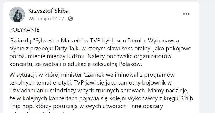 Wpis Krzysztofa Skiby / Facebook /Facebook /Facebook