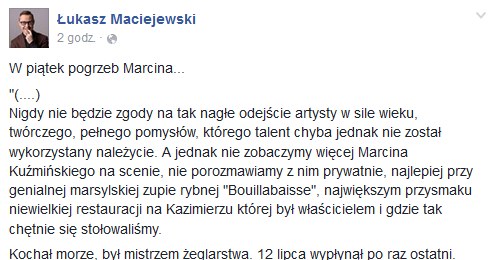 Wpis Łukasza Maciejewskiego /Facebook