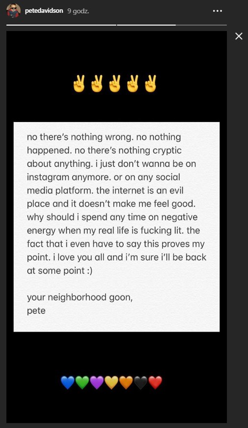 Wpis na Instastory Pete'a Davidsona /