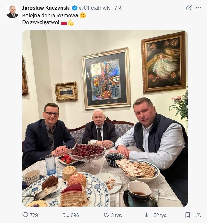 Wpis na koncie Jarosława Kaczyńskiego na platformie X, 24.04.2026 /X - @OficjalnyJK /