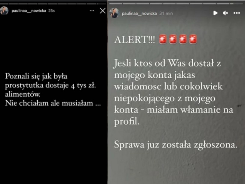 Wpis o takiej treści pojawił się na profilu Pauliny Nowickiej /Instagram