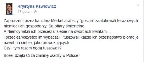 Wpis Pawłowicz na Facebooku. /