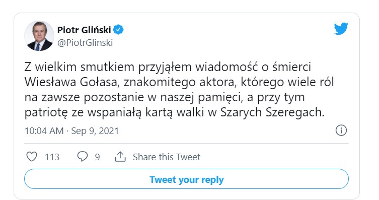 Wpis Piotra Glińskiego na Twitterze /materiały prasowe