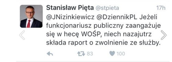 Wpis Stanisława Pięty na Twitterze /Twitter