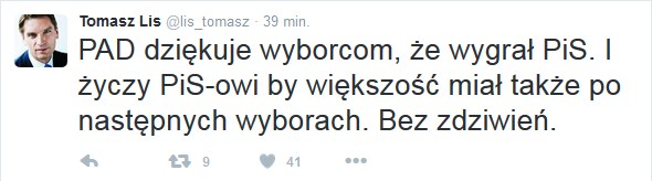 Wpis Tomasz Lisa na Twitterze /
