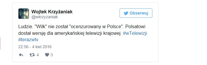 Wpis Wojciecha Krzyżyniaka na Twitterze /Twitter