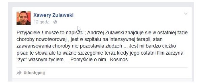 Wpis Xawerego Żuławskiego /Facebook