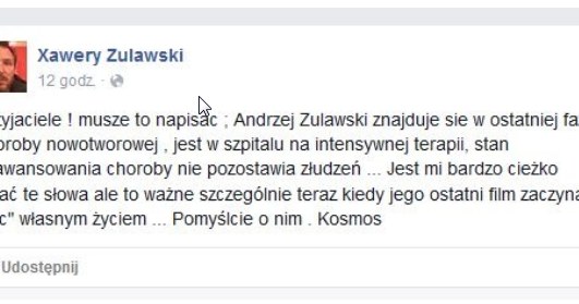 Wpis Xawerego Żuławskiego /Facebook