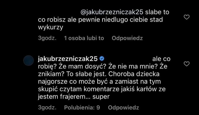 Wpisy Jakuba Rzeźniczaka na Instagramie /www.instagram.com/jakubrzezniczak25/ /Instagram