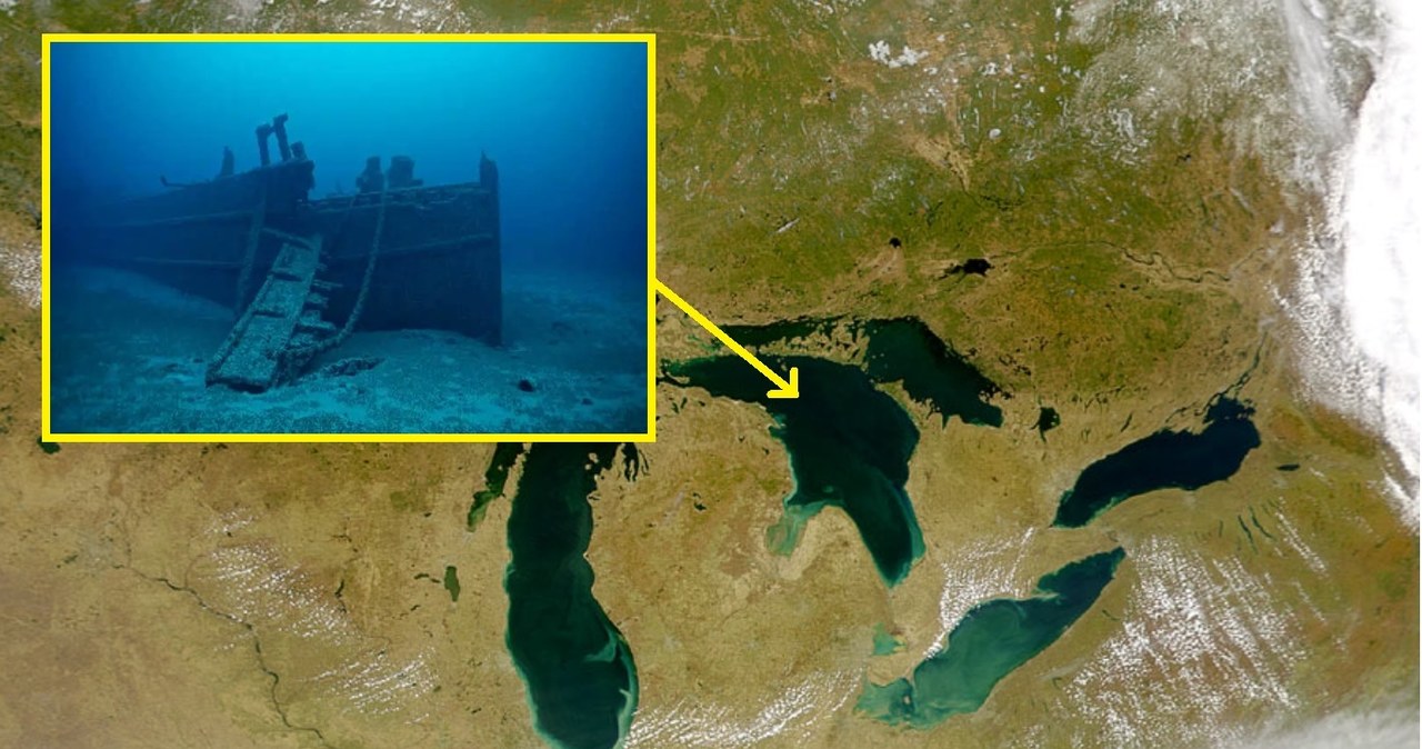 Wrak został znaleziony w jeziorze Huron /SeaWiFS Project, NASA/Goddard Space Flight Center, and ORBIMAGE /Wikimedia