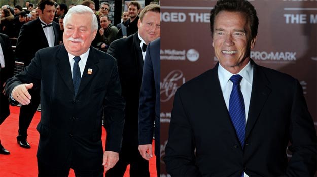 "Wspaniały człowiek" - tak "Arnie" scharakteryzował Lecha Wałęsę - fot. Getty Images / AFP /