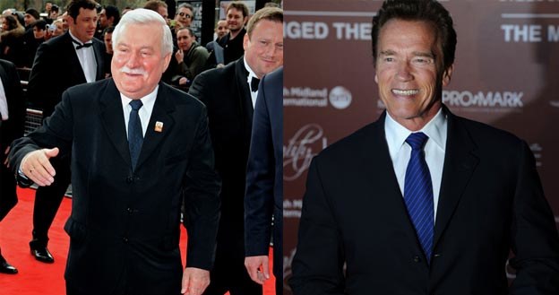 "Wspaniały człowiek" - tak "Arnie" scharakteryzował Lecha Wałęsę - fot. Getty Images / AFP /