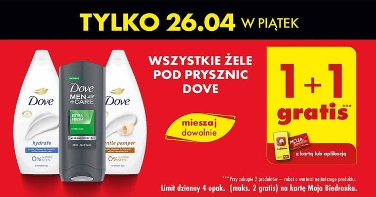 Wszystkie żele pod prysznic Dove 1 + 1 gratis! /Biedronka /INTERIA.PL