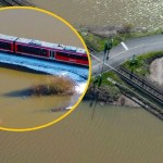 Wszystko pod wodą, a pociąg jedzie dalej. Tę linię kolejową zbudowano blisko 150 lat temu