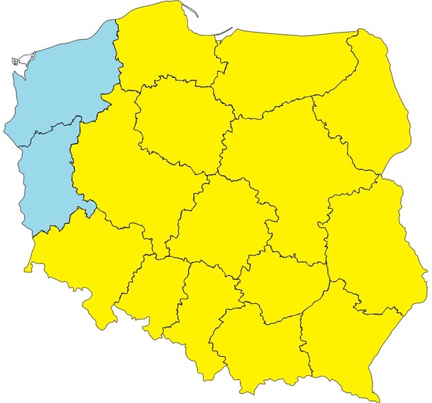 Wtorek 9 maja. Żółty na mapie oznacza pierwszy stopień zagrożenia pogodowego – przymrozki /Na podstawie IMiGW  /RMF FM