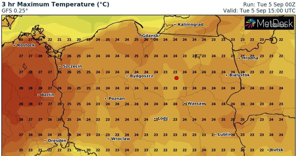 Wtorek będzie ciepły a na zachodzie Polski temperatury sięgną nawet 26 st. C. /wxcharts /