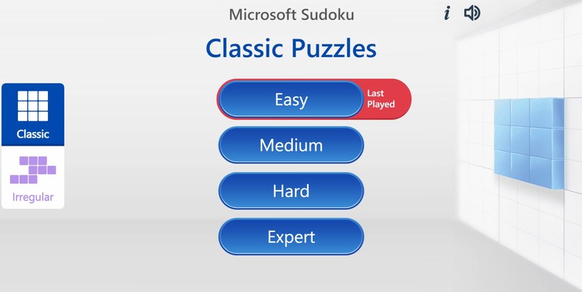 Wybór poziomu gry online za darmo Microsoft Sudoku /Click.pl