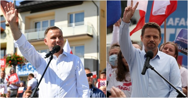 Wybory prezydenckie 2020. Andrzej Duda podczas spotkania z mieszkańcami Starachowic (fot. Wojtek Jargiło) i Rafał Trzaskowski podczas spotkania z mieszkańcami Gorzowa Wielkopolskiego (fot. Lech Muszyński) /PAP /