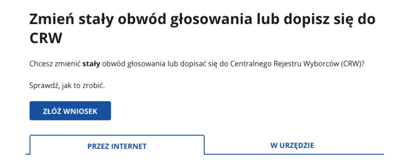 Wybory samorządowe 2024. Zmiana obwodu głosowania jest możliwa przez internet. /Zrzut ekranu /INTERIA.PL