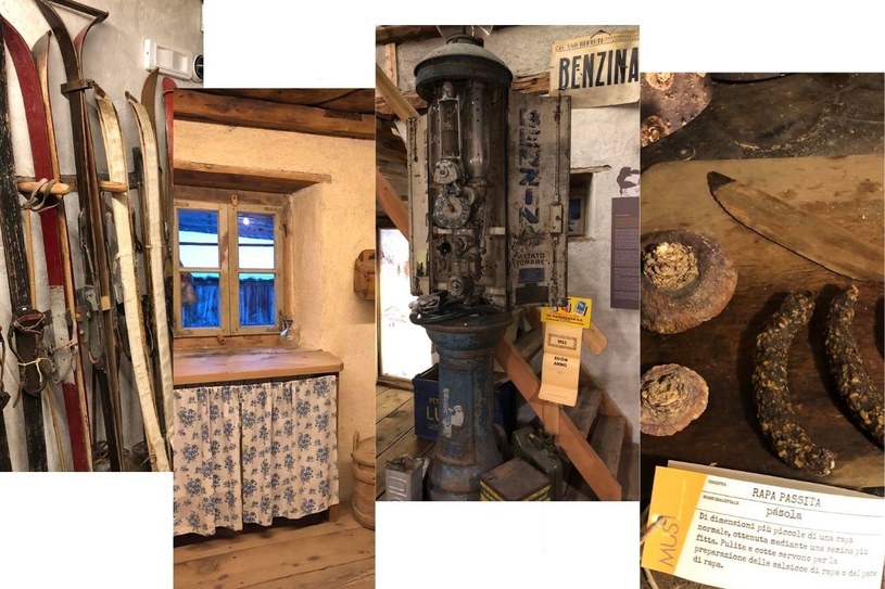 Wybrane eksponaty z muzeum w Livigno m.in. dystrybutor z pierwszej stacji benzynowej oraz tradycyjne wyroby /archiwum prywatne
