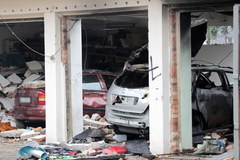 Wybuch i pożar w garażu w Łodzi