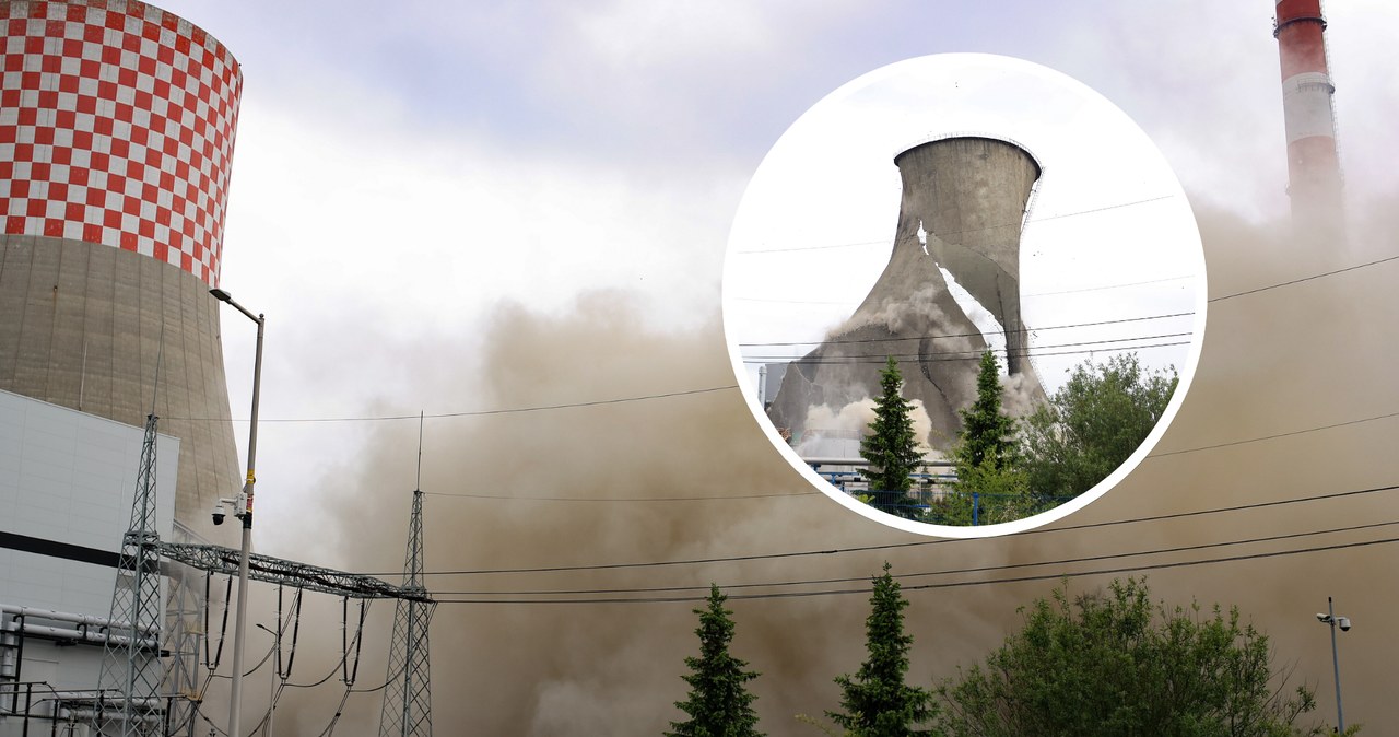 Wyburzenie ostatniej chłodni kominowej bloku 120 MW Elektrowni Łagisza w Będzinie /Jarek Praszkiewicz /PAP
