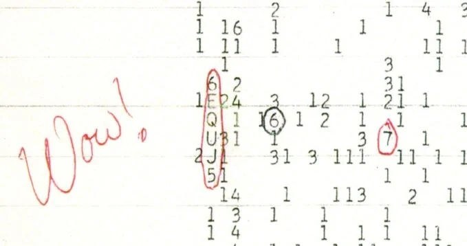 Wydruk sygnału "Wow!", który został zakreślony przez astronoma Jerry'ego Ehmana. /Big Ear Radio Observatory /materiał zewnętrzny