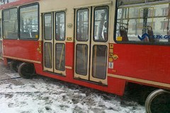 Wykolejony tramwaj w Sosnowcu