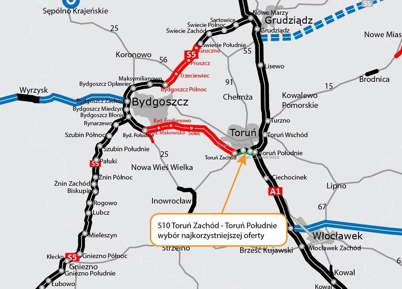 Wykonawca musi zrealizować odcinek drogi ekspresowej S10 Toruń Zachód - Toruń Południe. /GDDKiA /GDDKiA