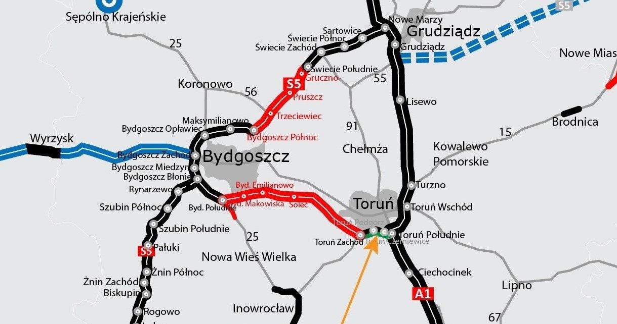 Wykonawca musi zrealizować odcinek drogi ekspresowej S10 Toruń Zachód - Toruń Południe. /GDDKiA /GDDKiA