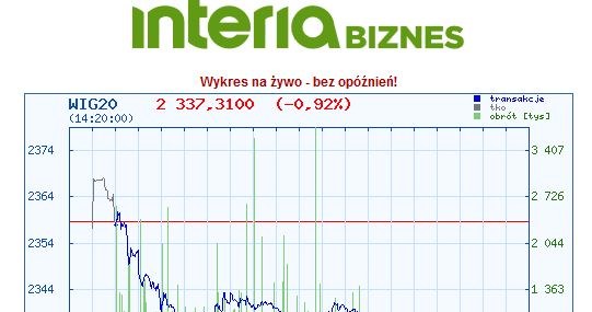 Wykres indeksu WIG20 na piątkowej sesji /INTERIA.PL
