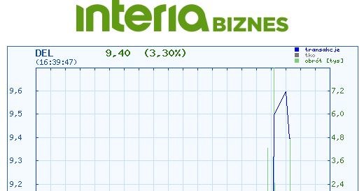 Wykres kursu DEL na dzisiejszej sesji /INTERIA.PL